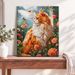 Finished garden maine coon pearl diamond painting artwork displayed as home decor