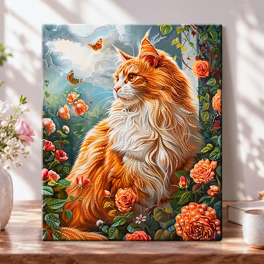 Garden maine coon pearl diamond painting kit for beginners