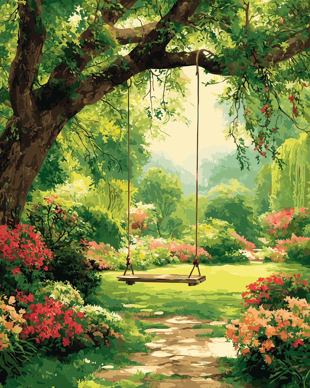 Garden swing under the tree cross stitch kit for beginners