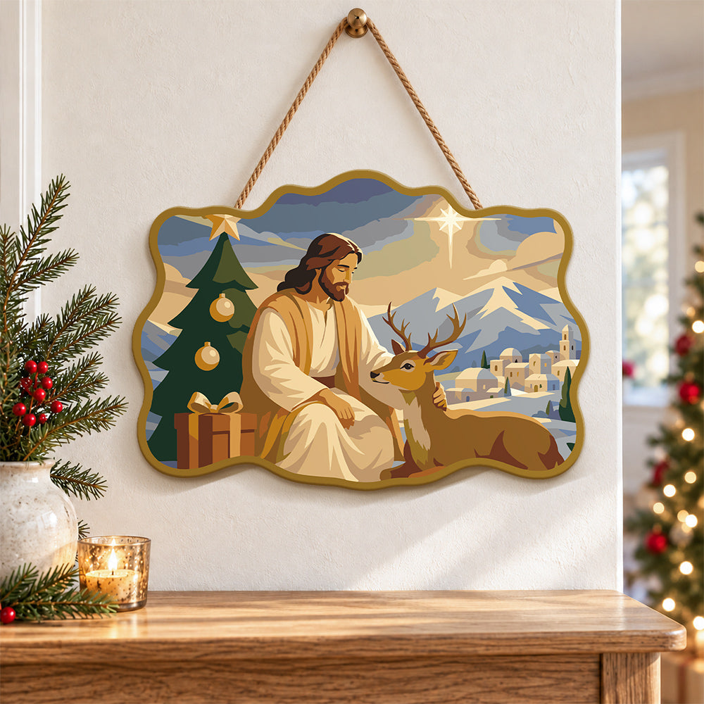Gentle blessing with deer paint by numbers door hanger as indoor wall decor