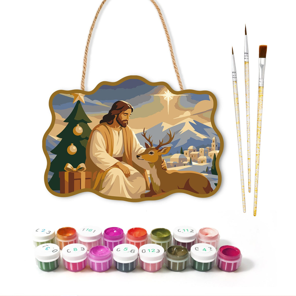 Gentle blessing with deer paint by numbers door hanger with paints and brushes