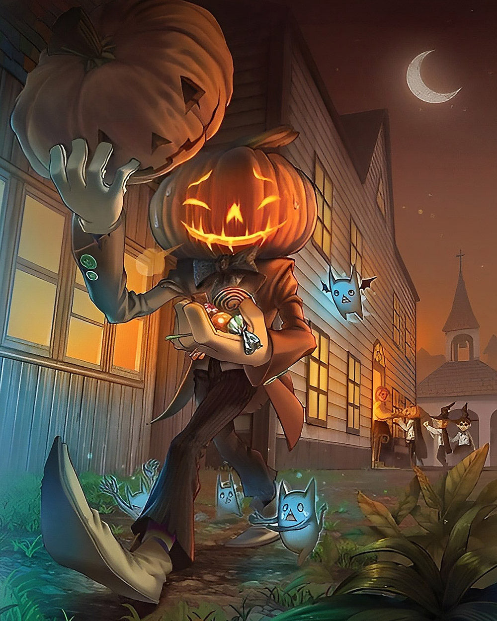 Gentleman pumpkin head with trick or treat bag cross stitch kit for beginners