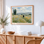 Gentleman walking in a wildflower meadow paint by numbers artwork displayed on wall as home decor