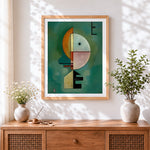 Finished geometric abstract art with letter e paint by numbers artwork displayed as home decor