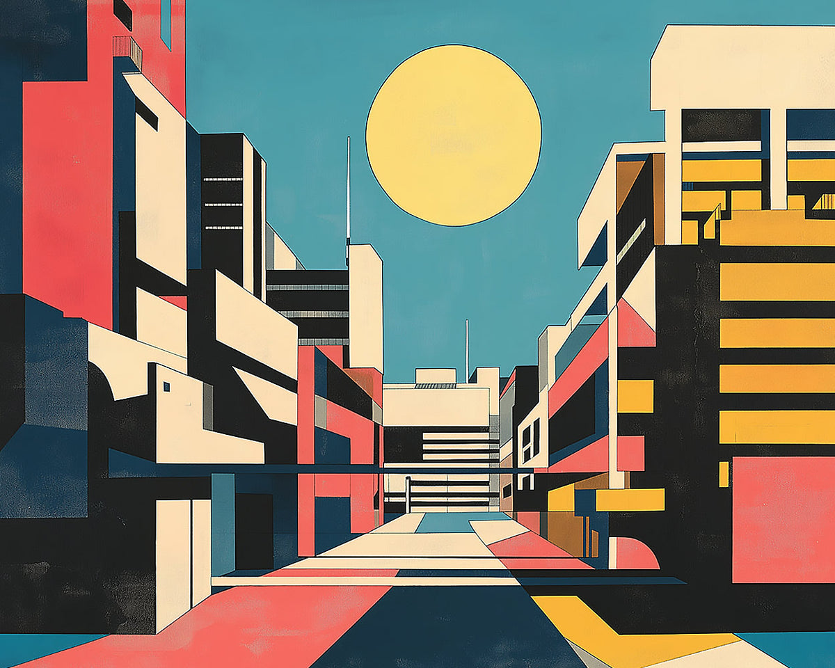 Geometric abstract cityscape paint by numbers kit for beginners