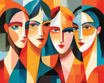 Geometric abstract four faces paint by numbers kit for beginners
