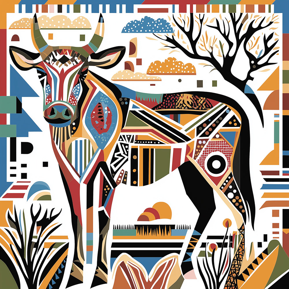 Geometric abstract highland cow cross stitch kit for beginners