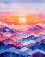 Geometric abstract mountains and sunrise cross stitch kit for beginners