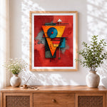 Finished geometric abstract pattern cross stitch artwork displayed