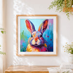 Finished geometric abstract rabbit cross stitch artwork displayed