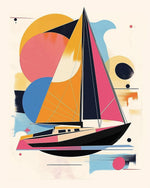 Geometric abstract sailboat cross stitch kit for beginners