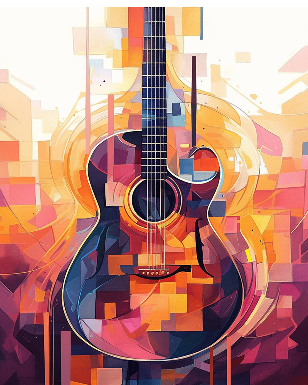 Geometric acoustic guitar cross stitch kit for beginners
