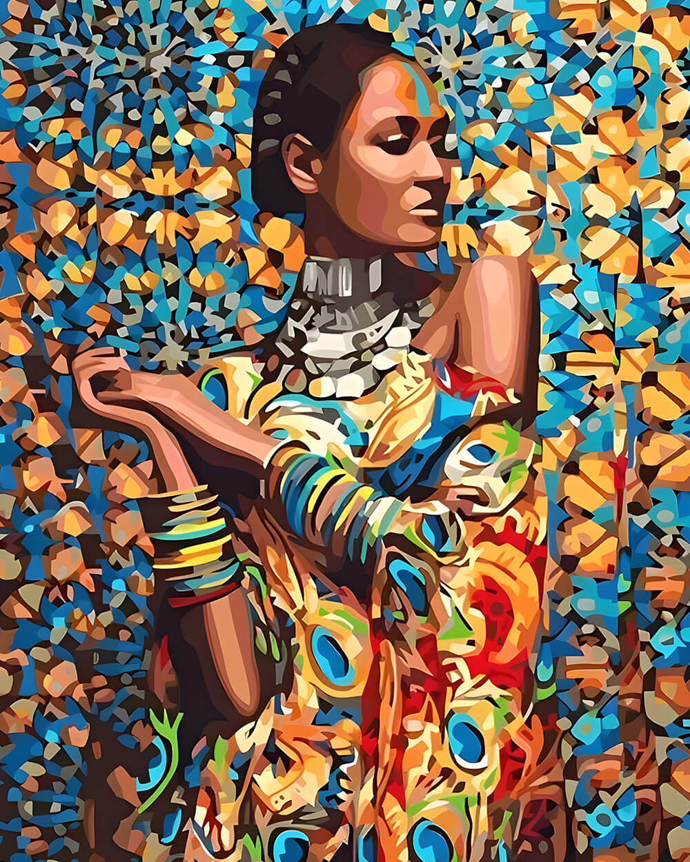 Geometric african woman with collar cross stitch kit for beginners
