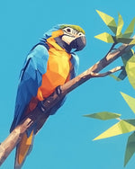 Geometric blue and yellow macaw cross stitch kit for beginners