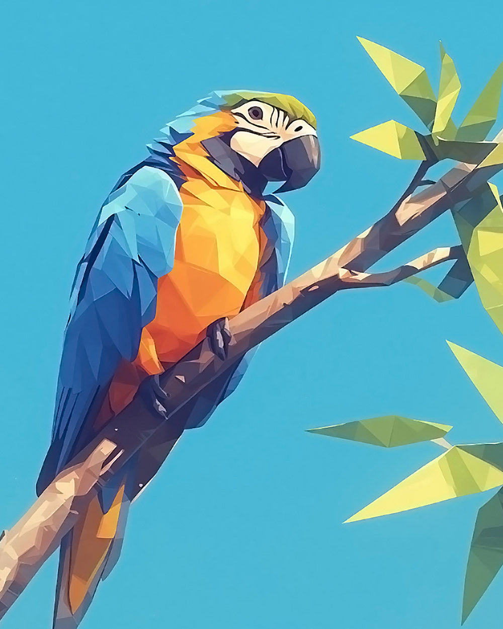 Geometric blue and yellow macaw cross stitch kit for beginners
