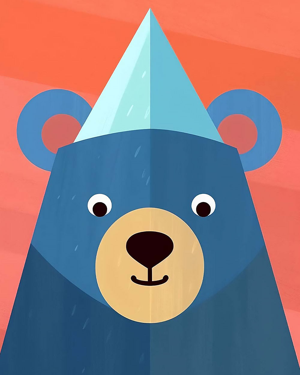 Geometric blue bear with party hat cross stitch kit for beginners