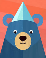 Geometric blue bear with party hat cross stitch kit for beginners