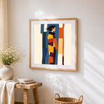 Geometric fashion woman cross stitch artwork displayed on wall as home decor