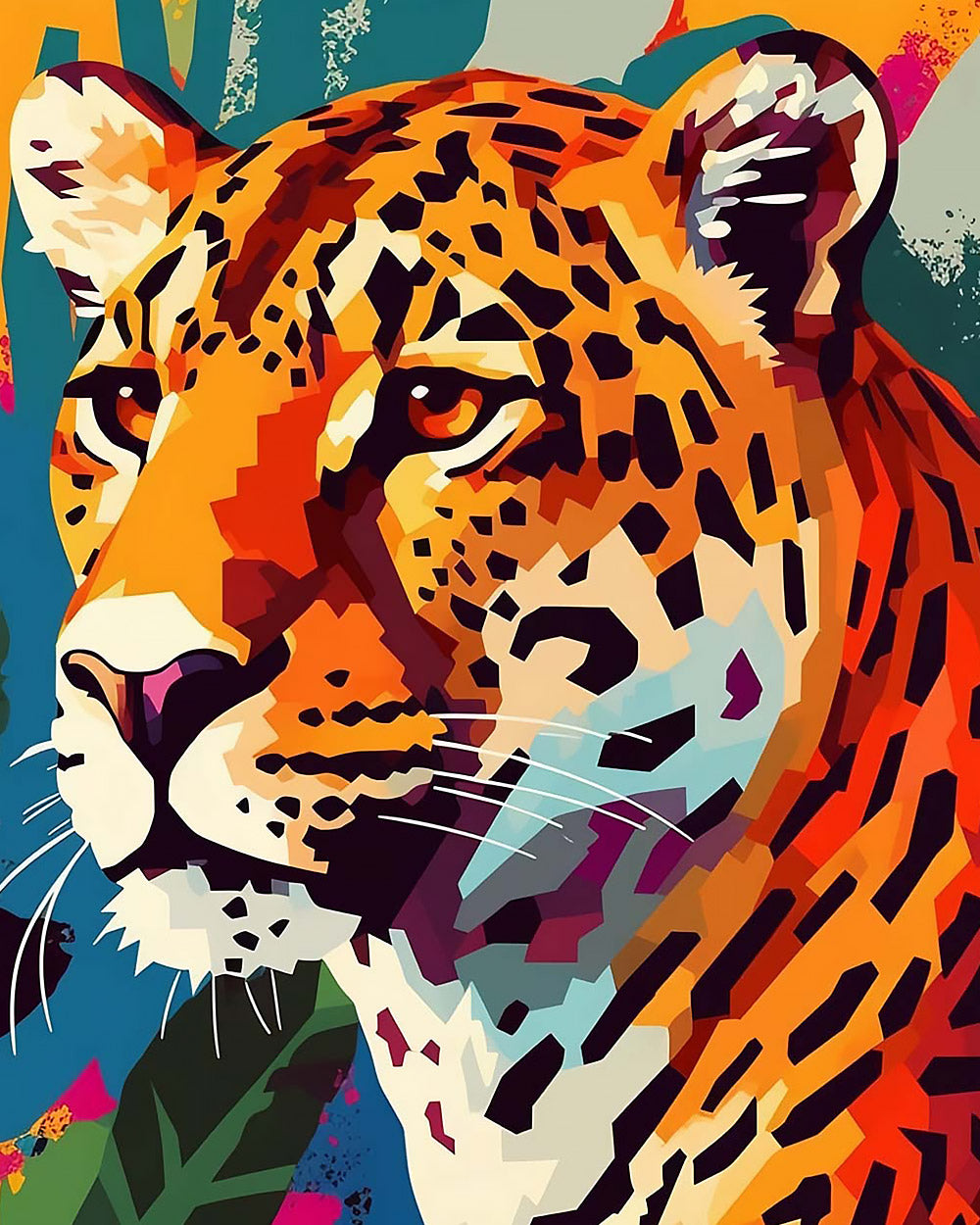 Geometric leopard portrait paint by numbers kit for beginners