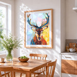 Geometric low poly deer paint by numbers artwork displayed on wall as home decor