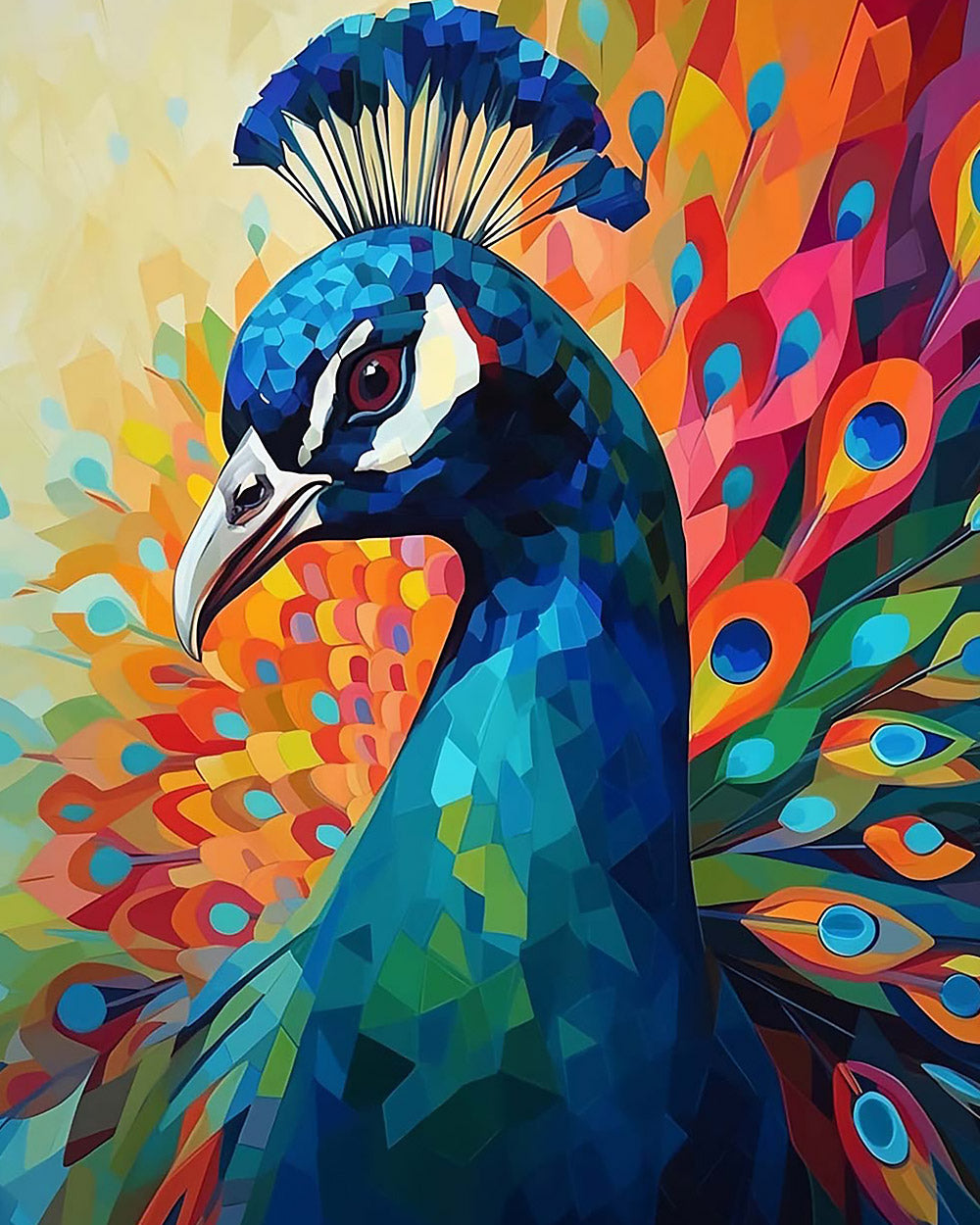 Geometric peacock portrait cross stitch kit for beginners