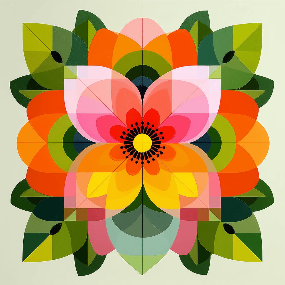 Geometric petals and leaves cross stitch kit for beginners
