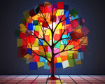 Geometric rainbow mosaic tree cross stitch kit for beginners