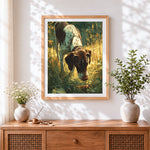 Finished german shorthaired pointer in grass cross stitch artwork displayed