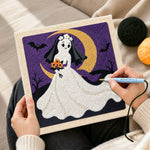 Creating handmade ghost bride with moon punch needle artwork