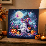 Finished ghost on park bench pearl diamond painting artwork displayed as holiday home decor