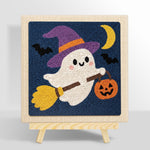 Ghost witch on broom punch needle kit for beginners