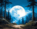 Giant moon over forest path cross stitch kit for beginners