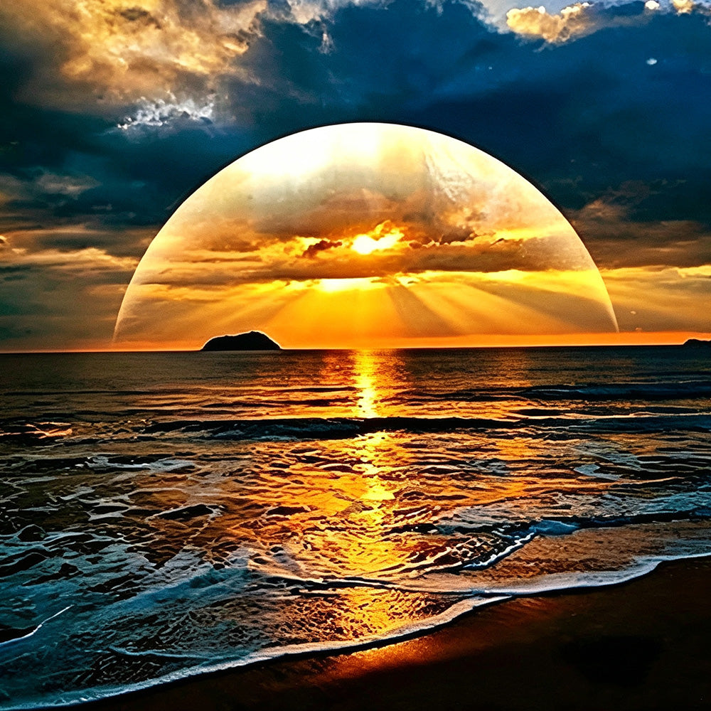 Giant sun and ocean waves paint by numbers kit for beginners
