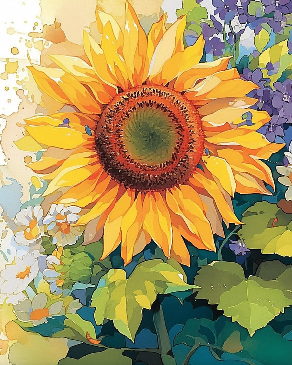 Giant sunflower and little daisies cross stitch kit for beginners