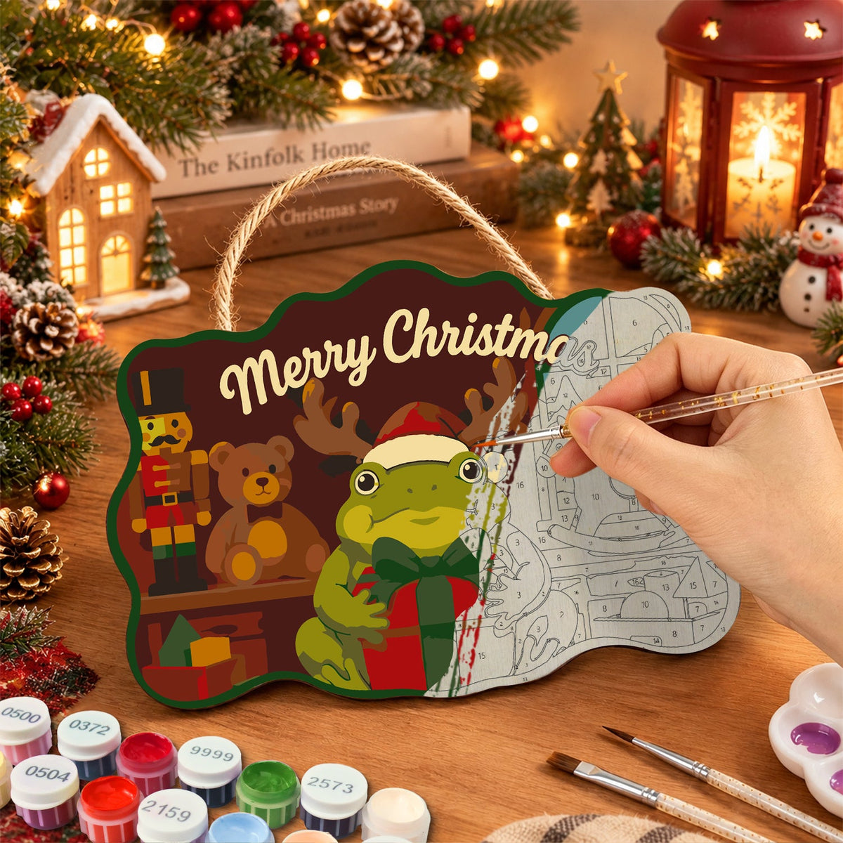 Gift frog toy room paint by numbers door hanger painting process