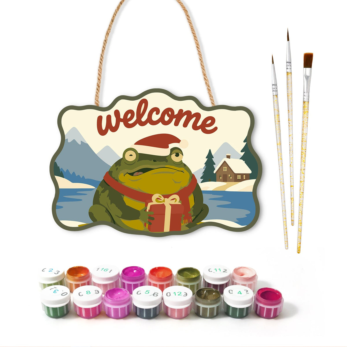 Gift frog welcome paint by numbers door hanger with paints and brushes