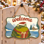 Gift frog welcome paint by numbers door hanger on a garden gate