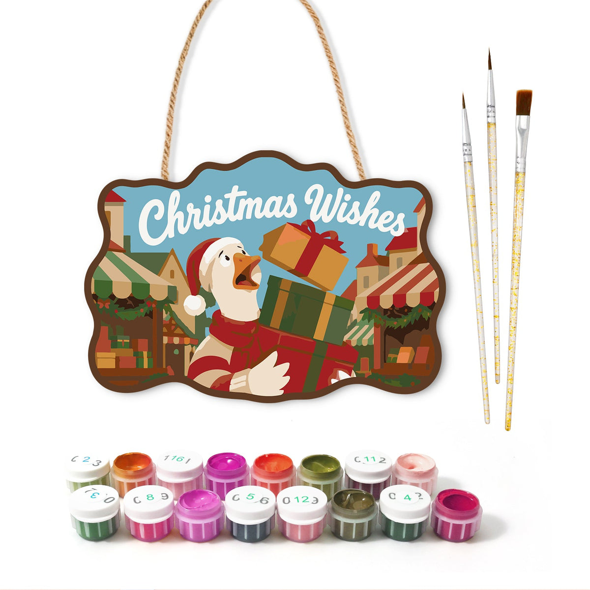 Gift stack celebration paint by numbers door hanger with paints and brushes
