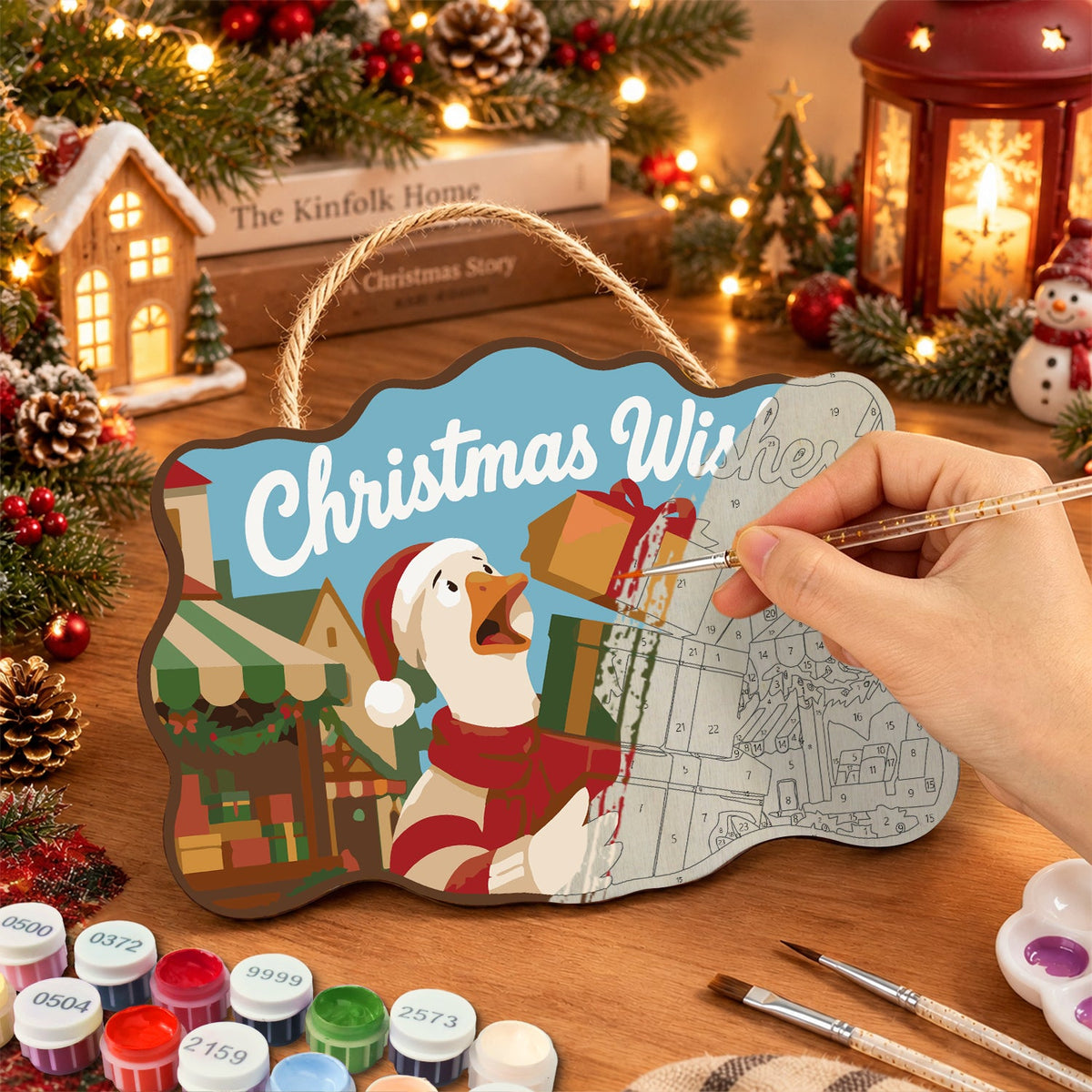 Gift stack celebration paint by numbers door hanger painting process