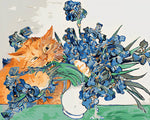 Ginger cat and blue irises paint by numbers kit for beginners