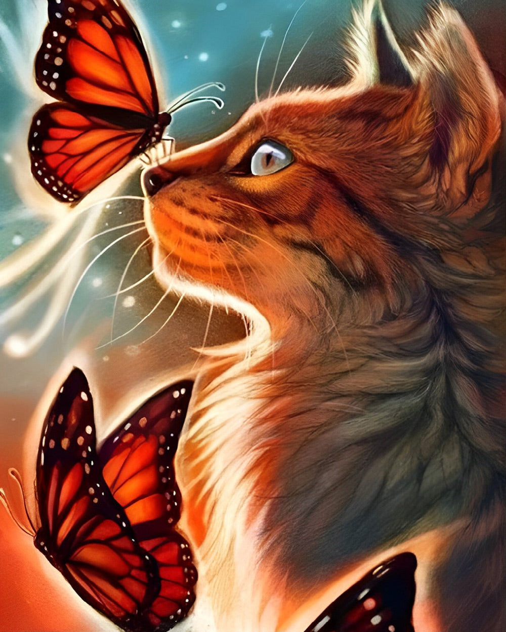 Ginger cat and orange butterflies cross stitch kit for beginners