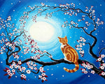 Ginger cat in a cherry blossom tree cross stitch kit for beginners