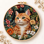 Ginger cat in wild blooms embroidery kit