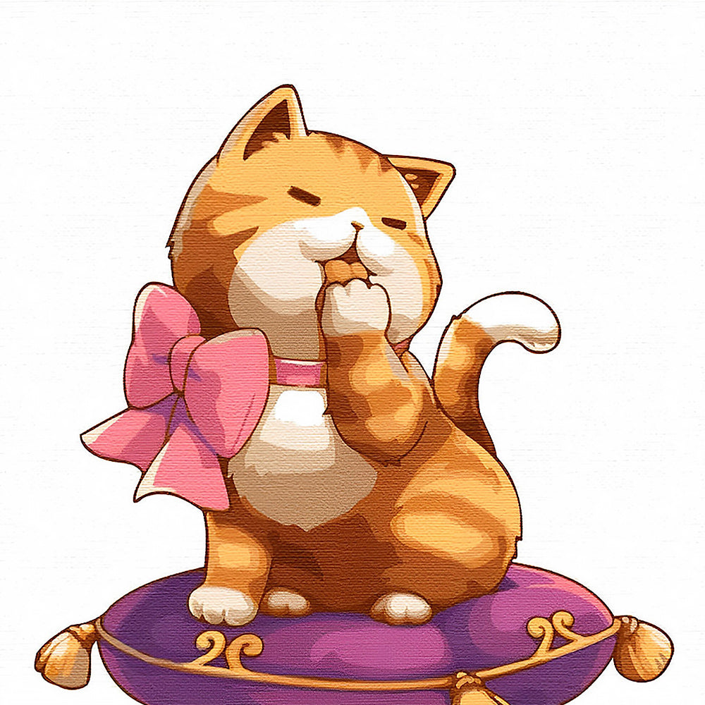 Ginger cat with pink bow cross stitch kit for beginners