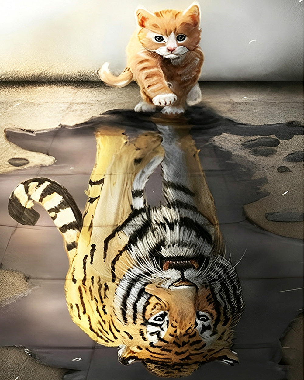 Ginger kitten with tiger reflection cross stitch kit for beginners