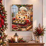 Finished gingerbread chef baking cookies pearl diamond painting artwork displayed as holiday home decor