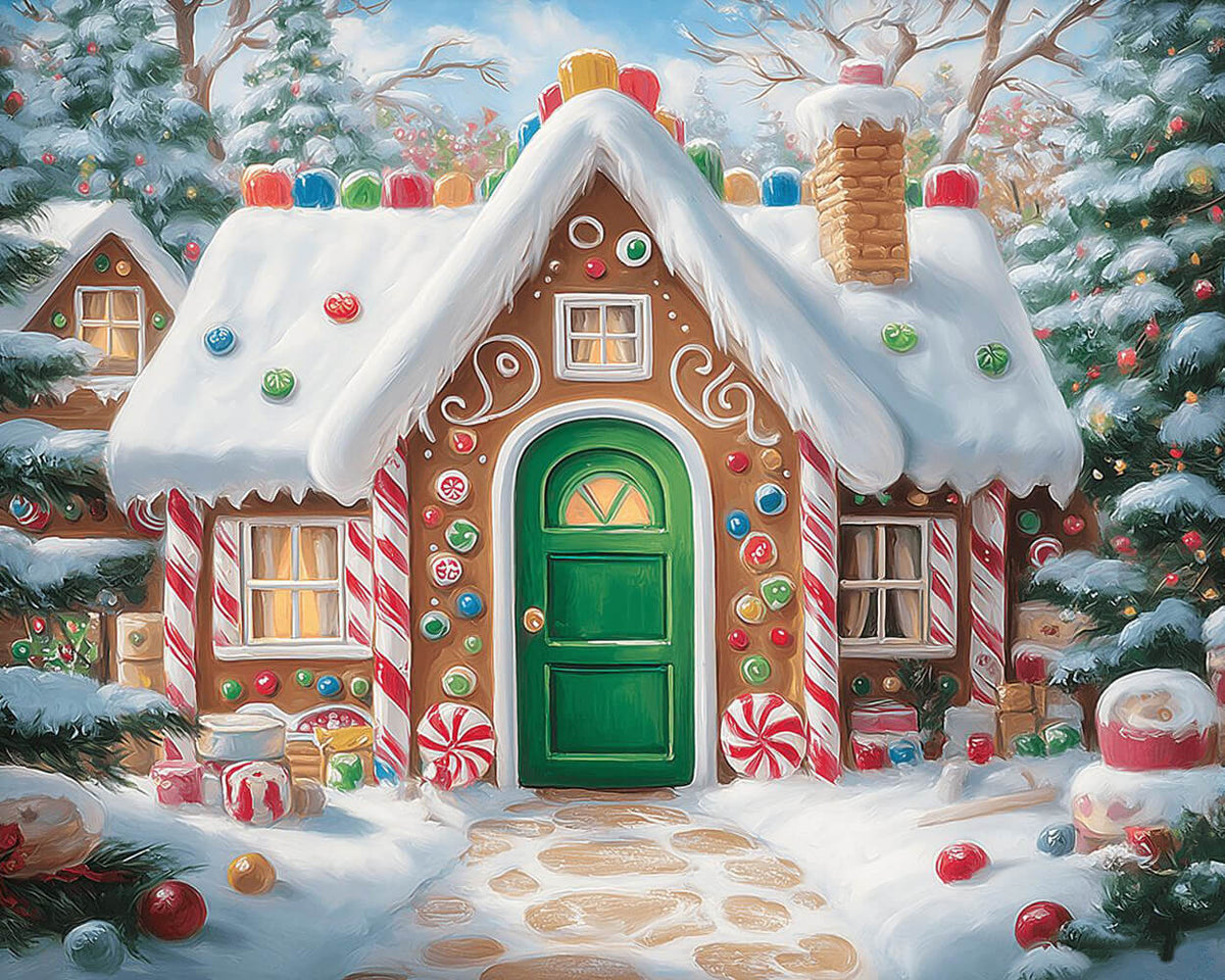 Gingerbread house in snow cross stitch kit for beginners