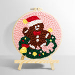Gingerbread man in wreath punch needle kit for beginners