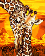 Giraffe and calf at sunset paint by numbers kit for beginners