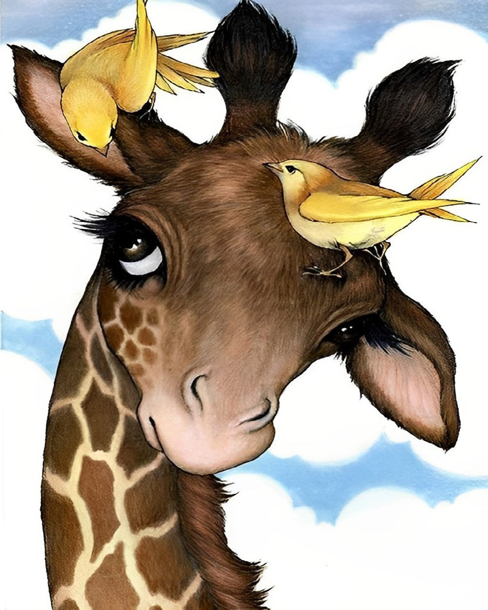 Giraffe and yellow birds cross stitch kit for beginners